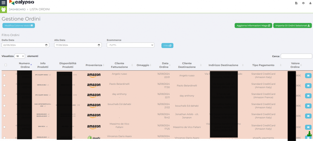 gestione ordini calypso