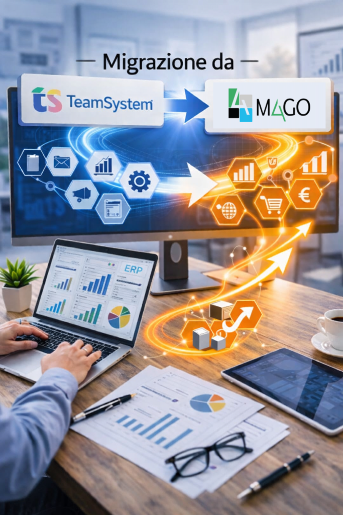 Migrazione da TeamSystem a Mago ERP rappresentata da due pezzi di puzzle che si uniscono in un contesto aziendale
