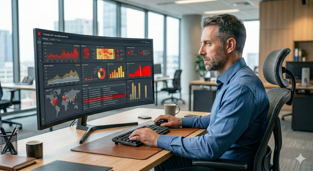 ashboard di sicurezza IT aziendale con monitoraggio delle minacce e sistemi Sophos