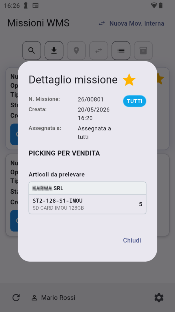 Dettaglio missione con articoli da prelevare
