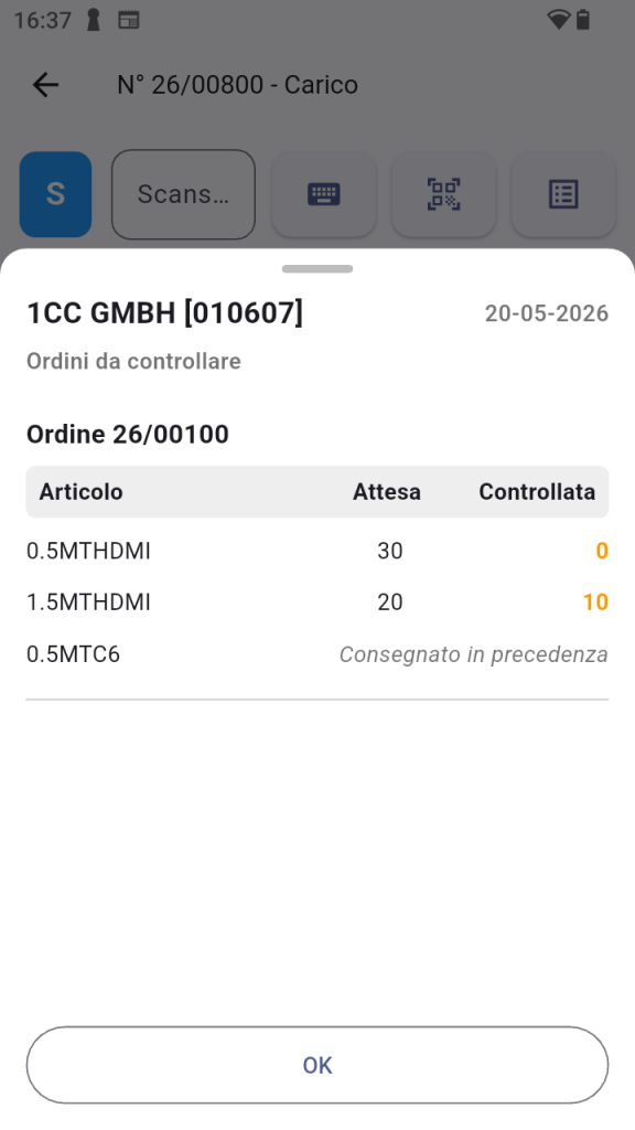 Riepilogo ordine per controllo finale articolo per articolo