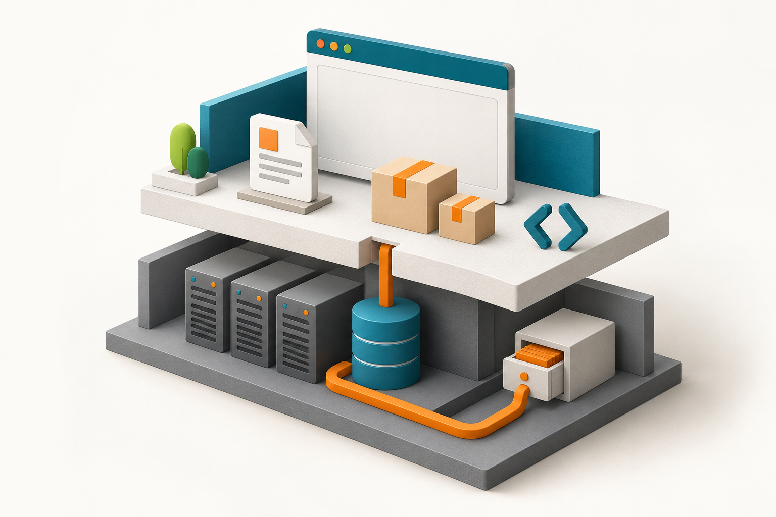 Illustrazione di una postazione gestionale collegata ai server dell’infrastruttura IT.